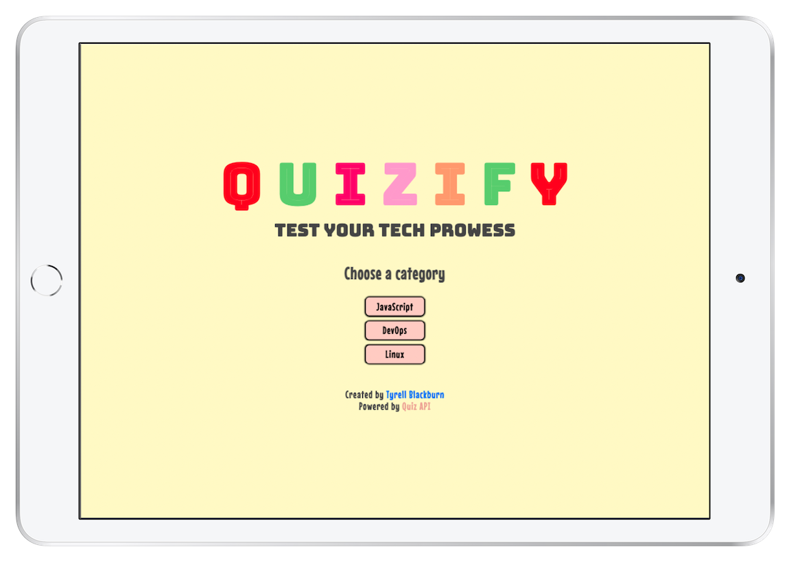 Quizify as displayed on iPad